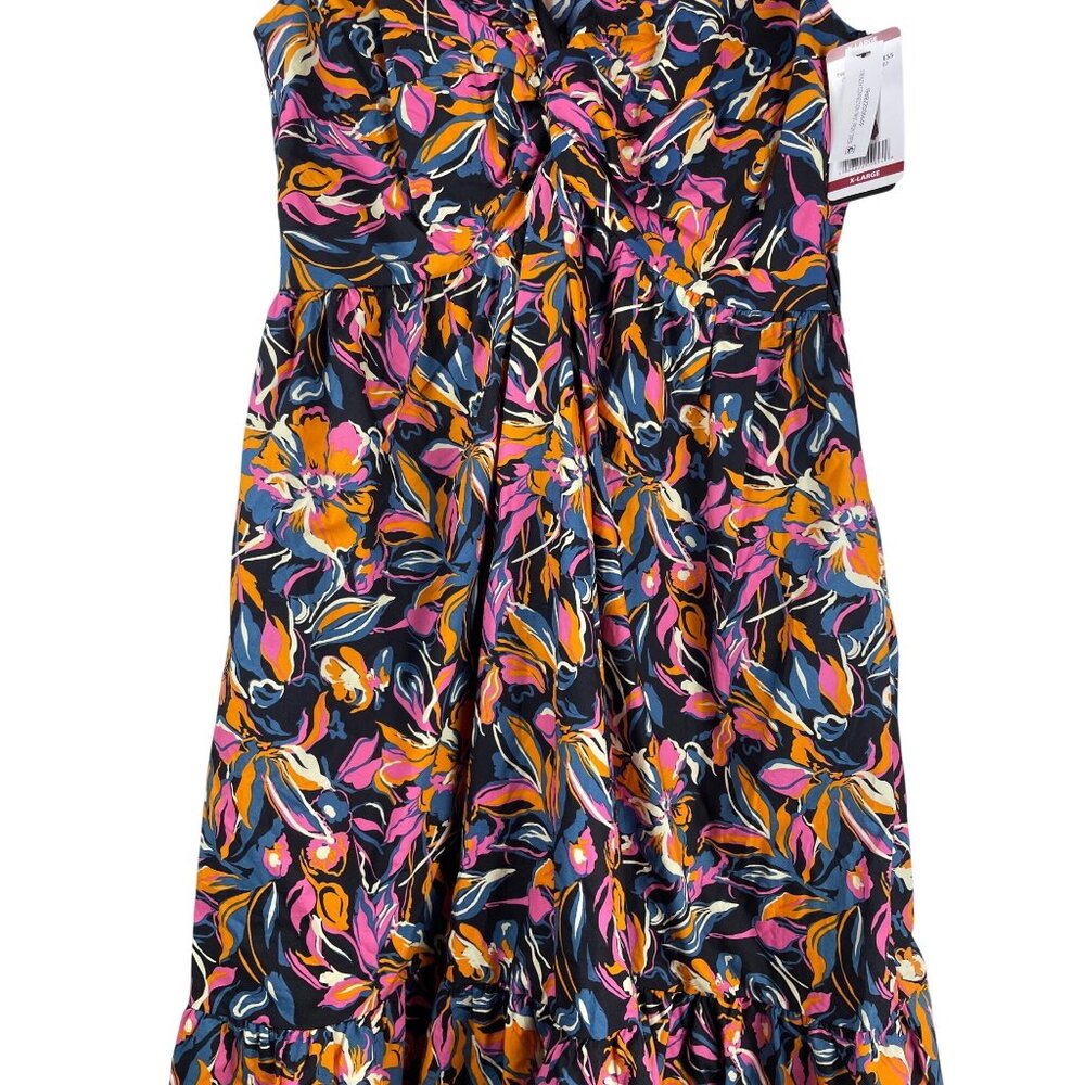 French Connection Twist Front Midi Dress Women's XL NWT Tropical Ruffle Cotton - Picture 3 of 10